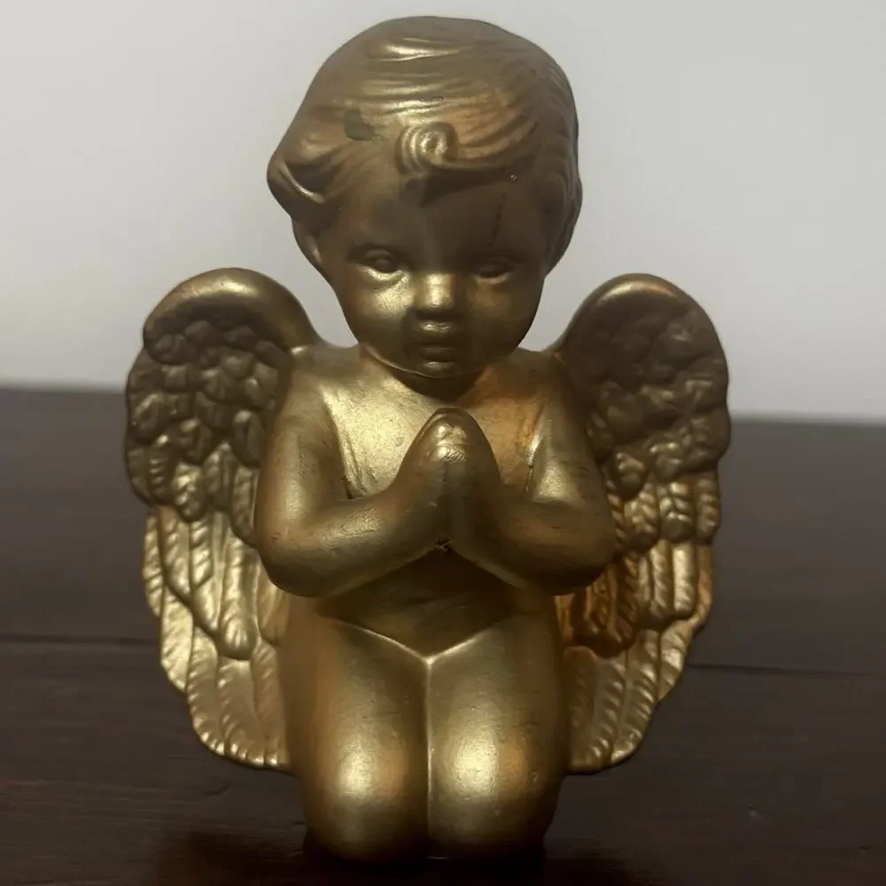 Vintage Angel Praying Gold Tone 2 Cherubs Made Taiwan 4.5